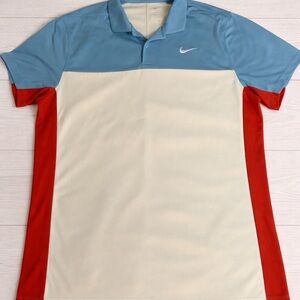 Nike Men's Sky Blue, Cream, and Red Polo Shirt, size XL.